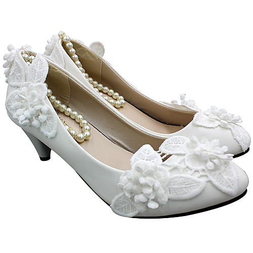 

Women's Wedding Shoes Chunky Heel Round Toe Wedding Pumps Wedding Walking Shoes PU Pearl Floral Flat bottom[standard code] 3 cm heel [standard shoe size] 5 cm heel [standard shoe size]