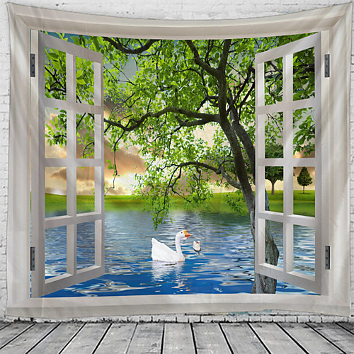 

Window Landscape Wall Tapestry Art Decor Blanket Curtain Hanging Home Bedroom Living Room Decoration Swan Lake Tree