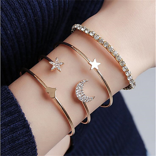 

Women's Cubic Zirconia Cuff Bracelet Classic Star Stylish Alloy Bracelet Jewelry Gold / Silver For Party Evening Gift Date Festival