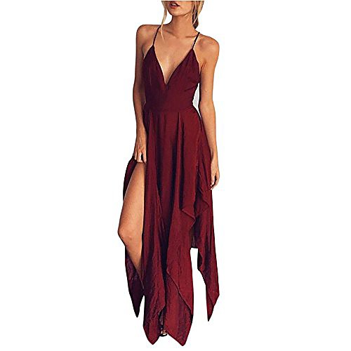 

women sexy v-neck cross sling strap dress long evening party cocktail beach dress sundress (m, red)