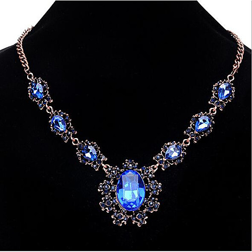 

Women's Pendant Necklace Long Necklace Tassel Flower Precious Fashion Vintage Zircon Glass Chrome Dark Blue Light Blue 55 cm Necklace Jewelry For Christmas Halloween Party Evening Street Gift
