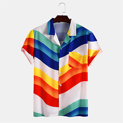 

Men's Shirt Other Prints Geometry Button-Down Short Sleeve Daily Tops Casual Hawaiian White