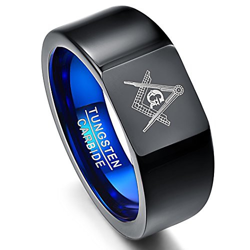 

men's masonic tungsten ring vintage black freemason symbol wedding anniversary band size t 1/2