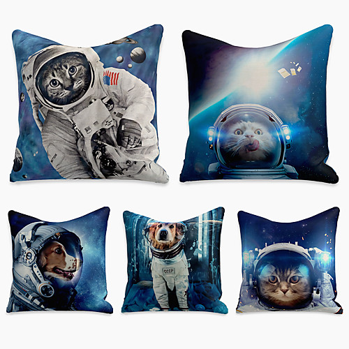 

5 pcs Linen Pillow Cover, Animal Simple Casual Square Polyester Traditional Classic