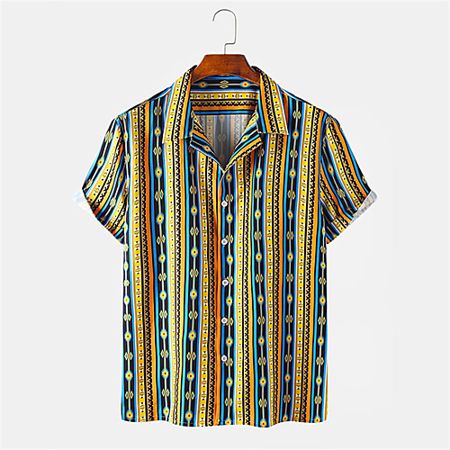 

Men's Shirt Other Prints Striped Button-Down Print Short Sleeve Daily Tops Ethnic Style Casual Yellow