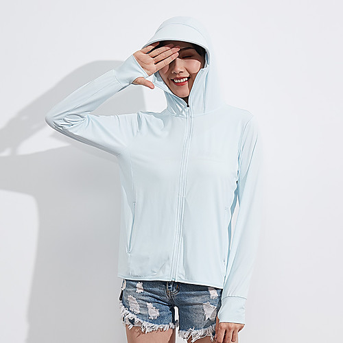 

Women's Rain Jacket Hiking Skin Jacket Hiking Windbreaker Long Sleeve Outerwear Jacket Top Outdoor Packable Lightweight UV Sun Protection Breathable Summer Solid Color Male white Female white Female