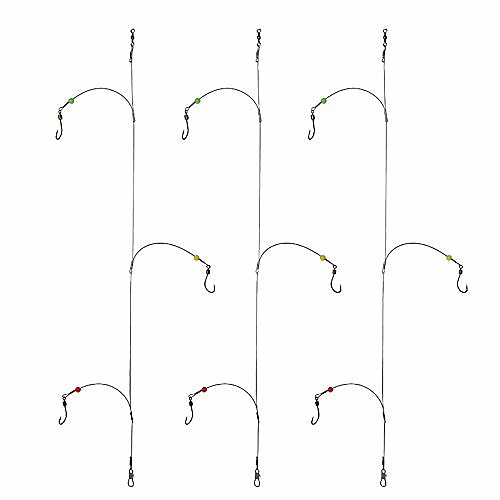 

Fishing Hook Line Stainless Steel, Fishing Rigs Wire Leader with Rolling Swivel and Barb Hooks (Type-B: 3 Hooks rig, 20#)