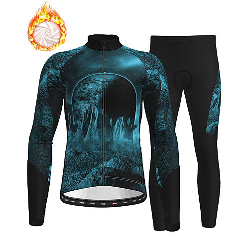 

21Grams Men's Long Sleeve Cycling Jersey with Tights Winter Fleece Black / Blue Bike Thermal Warm Fleece Lining Breathable Warm Quick Dry Sports Graphic Mountain Bike MTB Road Bike Cycling Clothing