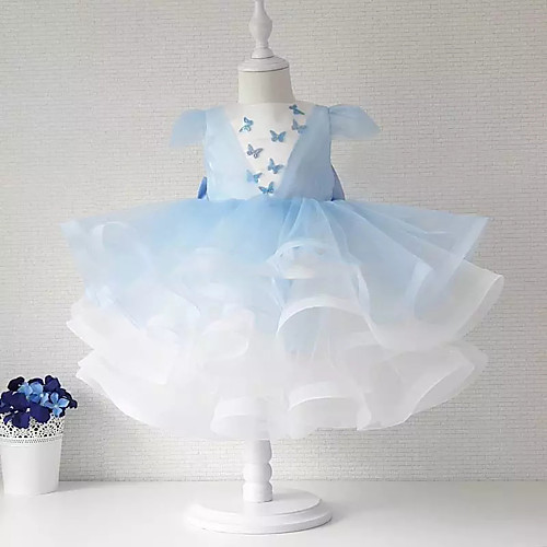 

Princess / Ball Gown Knee Length Wedding / Party Flower Girl Dresses - Tulle Sleeveless Jewel Neck with Tier / Color Block