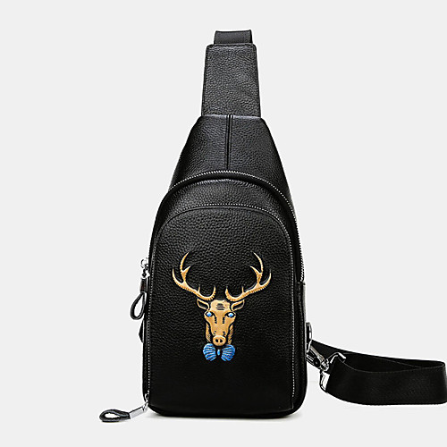 

men genuine leather animal patterns fashion cool business shoulder bag chest bag