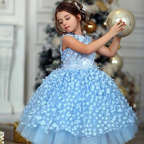 

Princess / Ball Gown Knee Length Wedding / Party Flower Girl Dresses - Tulle Sleeveless Jewel Neck with Tier / Appliques