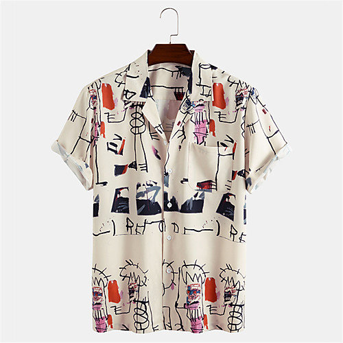 

Men's Shirt Other Prints Graffiti Button-Down Short Sleeve Daily Tops Casual Hawaiian Beige