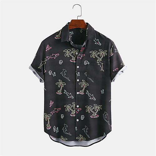 

Men's Shirt Other Prints Plants Button-Down Print Short Sleeve Daily Tops Casual Hawaiian Black