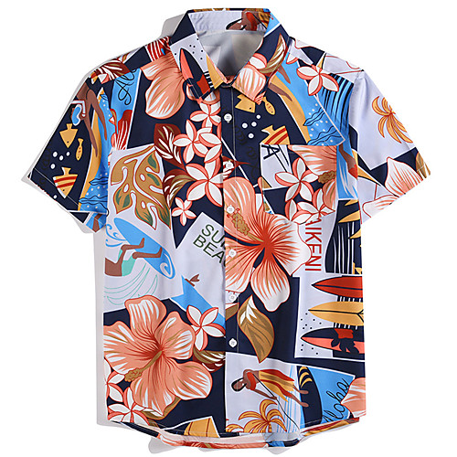 

Men's Shirt 3D Print Floral Button-Down Print Short Sleeve Street Tops Casual Hawaiian Blushing Pink