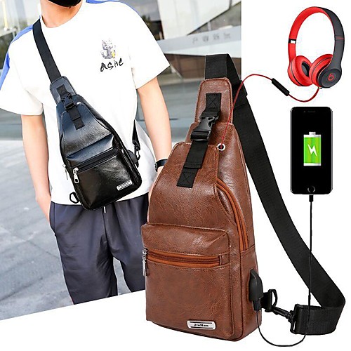 

men fashion casual usb chest bag crossbody bag daily outdoor