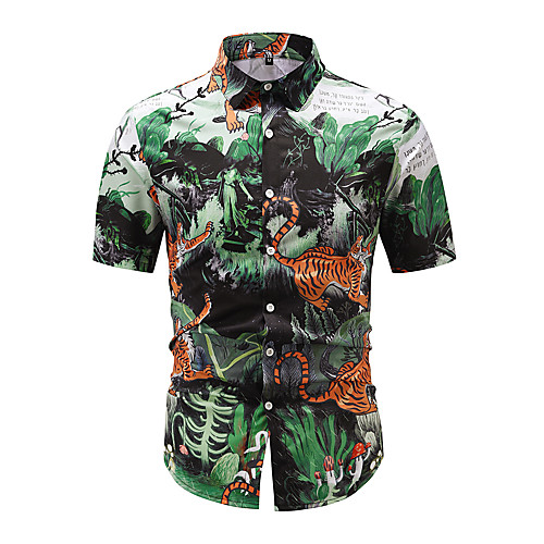 

Men's Shirt 3D Print Graphic 3D Print Short Sleeve Casual Tops Chinese Style Vintage Green