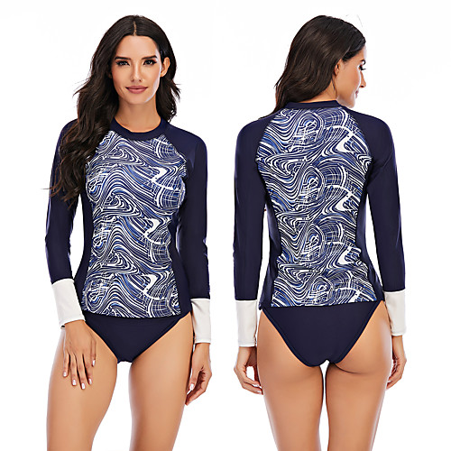 

Women's Rashguard Swimsuit Elastane Swimwear Breathable Quick Dry Long Sleeve 2 Piece - Swimming Surfing Water Sports Painting Autumn / Fall Spring Summer