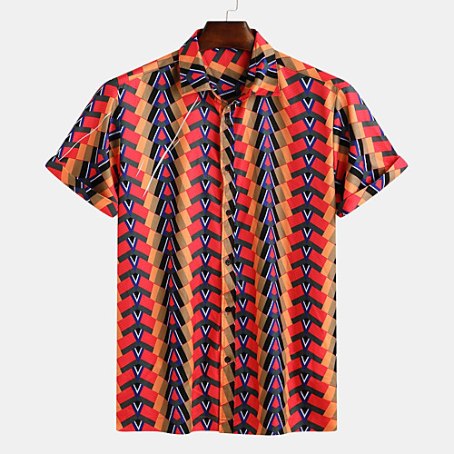 

Men's Shirt Other Prints Color Block Button-Down Print Short Sleeve Daily Tops Casual Hawaiian Red