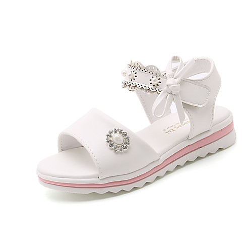 

Girls' Sandals Princess Shoes PU Big Kids(7years ) Daily Walking Shoes Bowknot Pearl White Pink Spring Summer