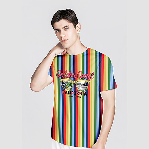 

Men's T shirt 3D Print 3D Graphic Prints Rainbow 3D Print Short Sleeve Daily Tops Casual Beach Rainbow