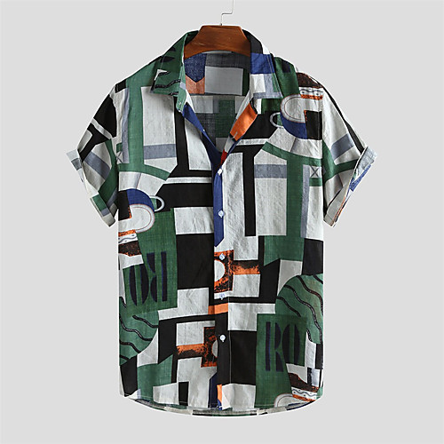 

Men's Shirt Other Prints Graphic Button-Down Print Short Sleeve Daily Tops 100% Cotton Casual Hawaiian Red Green