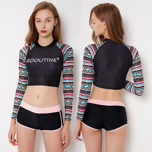 

Women's Rashguard Swimsuit Elastane Swimwear Breathable Quick Dry Long Sleeve 2 Piece - Swimming Surfing Water Sports Painting Autumn / Fall Spring Summer