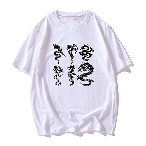 

Men's T shirt Other Prints Graphic Animal Print Short Sleeve Daily Tops Basic Casual White Red Yellow
