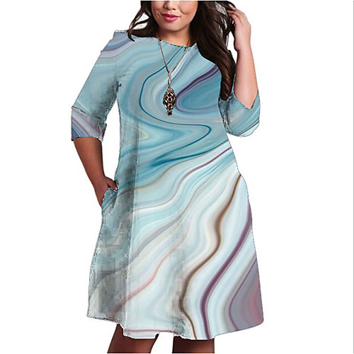 

Women's Plus Size Dresses Shift Dress Knee Length Dress 3/4 Length Sleeve Print Color Gradient Color Block Print Casual Fall / Holiday