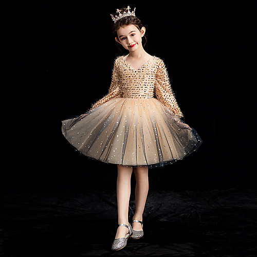

Princess Short / Mini Event / Party / Homecoming Flower Girl Dresses - Tulle 3/4 Length Sleeve V Neck with Solid / Paillette