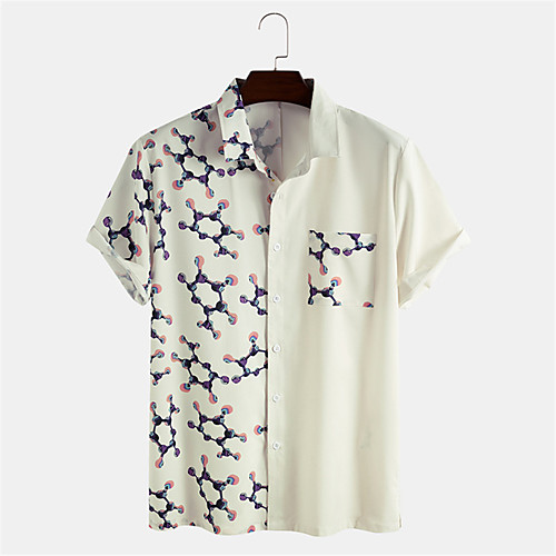 

Men's Shirt Other Prints Geometry Button-Down Short Sleeve Daily Tops Casual White
