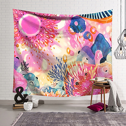 

Wall Tapestry Art Decor Blanket Curtain Hanging Home Bedroom Living Room Decoration Polyester Retro Tropical Leaves Colorful Lotus