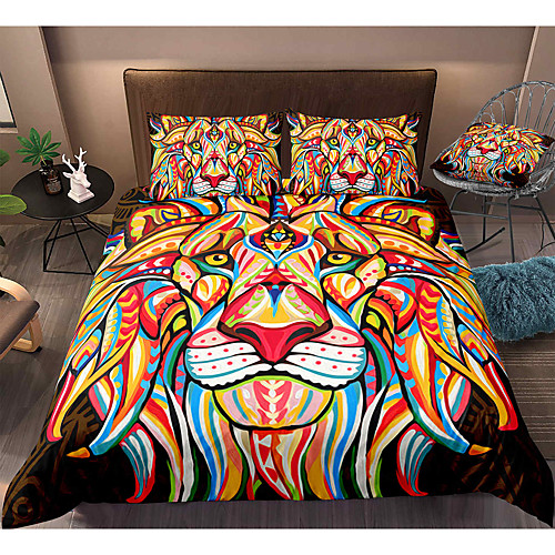 

Lion Print 3-Piece Duvet Cover Set Hotel Bedding Sets Comforter Cover with Soft Lightweight Microfiber, Include 1 Duvet Cover, 2 Pillowcases for Double/Queen/King(1 Pillowcase for Twin/Single)