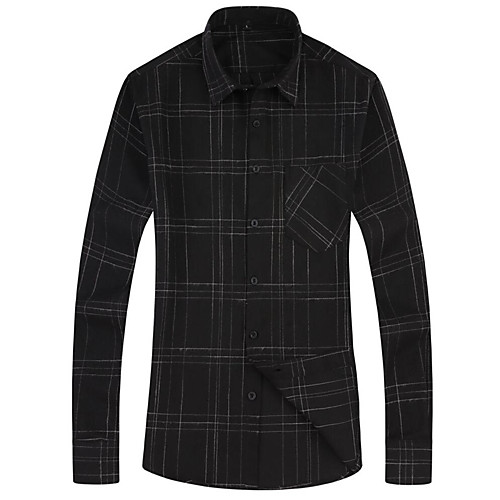 

Men's Shirt non-printing Plaid Long Sleeve Casual Tops Black