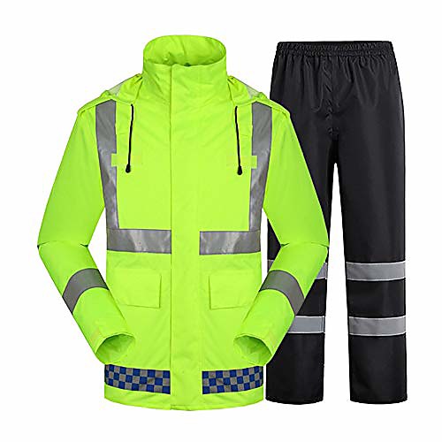 

Soft Breathable Reflective Raincoat- Raincoat Reflective Waterproof Rainproof Jacket Outdoor Riding Rainproof Set with Hat (Color : Green, Size : XXL (175))