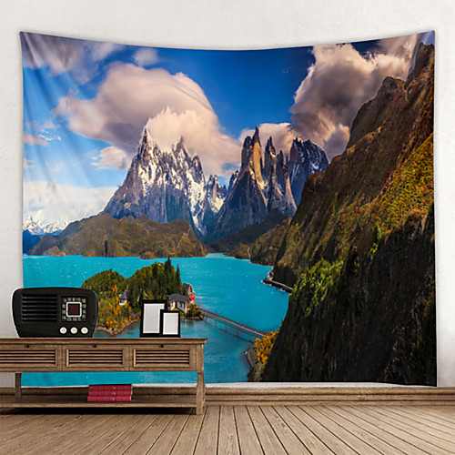 

Wall Tapestry Art Decor Blanket Curtain Hanging Home Bedroom Living Room Decoration Natural Scenery Blue Sky White Cloud Mountains Lake Water