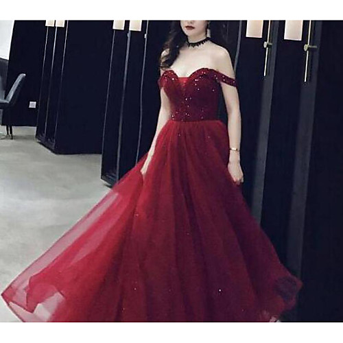 

A-Line Sparkle Sexy Engagement Prom Dress Sweetheart Neckline Short Sleeve Floor Length Tulle with Pleats Sequin 2021