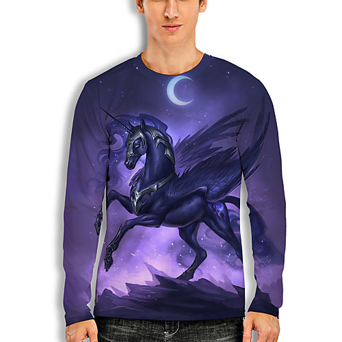 

Men's T shirt 3D Print Graphic 3D Animal Print Long Sleeve Casual Tops Cartoon Classic Purple