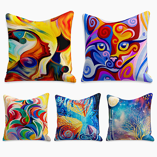 

5 pcs Linen Pillow Cover, Tie Dyed Simple Casual Square Polyester Traditional Classic
