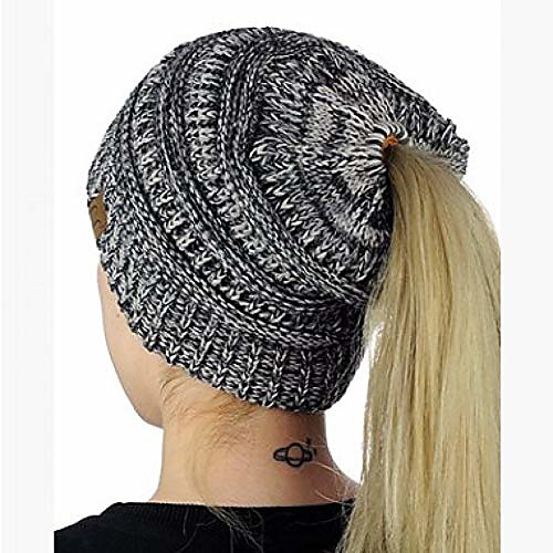 

Knitted Hats For Women Knitted Ponytail Cap Knitted Cap Women'S Wooly Cap Black Gray