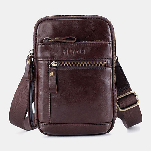 

men genuine leather multi-layer shoulder bag waist belt bag
