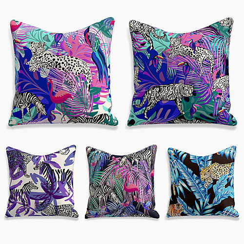 

5 pcs Linen Pillow Cover, Animal Simple Casual Square Polyester Traditional Classic