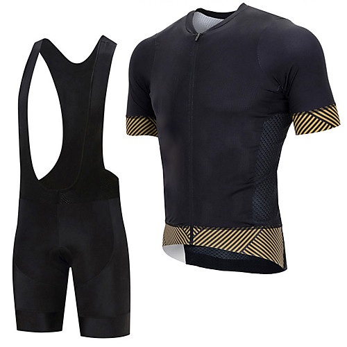 

Men's Short Sleeve Cycling Jersey with Bib Shorts Elastane Black Bike Sports Clothing Apparel
