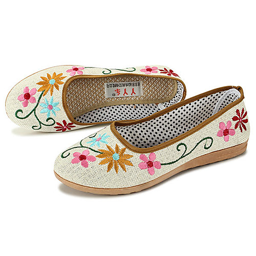 

chinese style flower embroidered flat loafers soft sole linen slip-ons