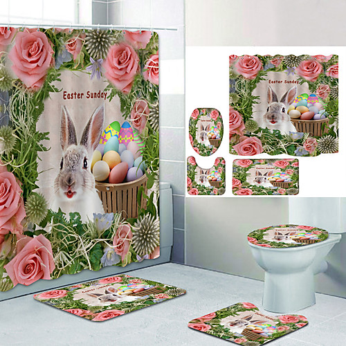 

Bathroom Shower Curtain & Mat Set Modern Polyester New Design