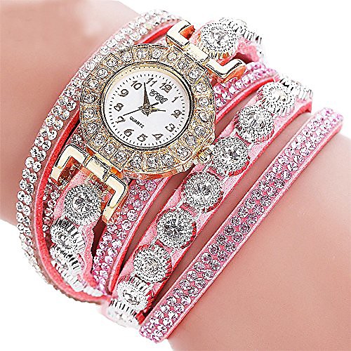 

Women Ladies Multilayer Bracelet Rhinestone Quartz Leather Wrist Watch(Pink)