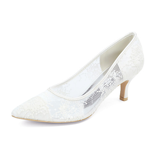 

Women's Wedding Shoes Kitten Heel Pointed Toe Wedding Pumps Minimalism Wedding Party & Evening Lace Floral White Black Pink