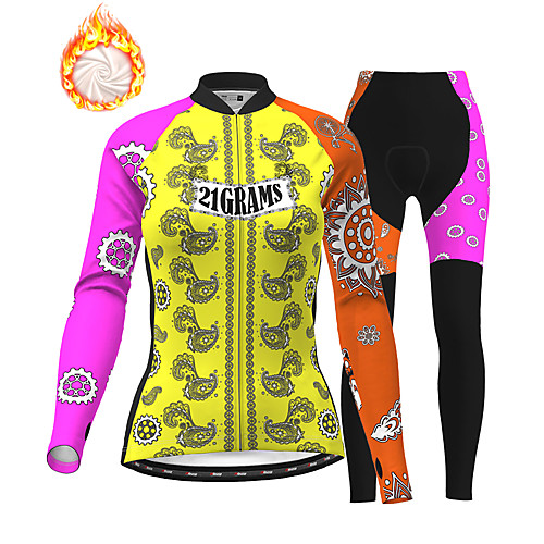

21Grams Women's Long Sleeve Cycling Jersey with Tights Winter Fleece Polyester Black / Yellow Bike Clothing Suit Thermal Warm Fleece Lining Breathable 3D Pad Warm Sports Graphic Mountain Bike MTB