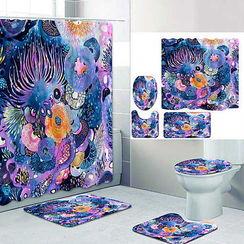 

Bathroom Shower Curtain & Mat Set Modern Polyester New Design