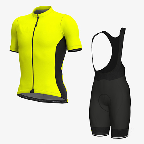

Men's Short Sleeve Cycling Jersey with Bib Shorts Elastane Black / Yellow Bike Sports Clothing Apparel