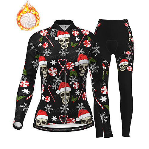 

21Grams Women's Long Sleeve Cycling Jersey with Tights Winter Fleece Polyester Black Purple Red Skull Christmas Santa Claus Bike Clothing Suit Thermal Warm Fleece Lining Breathable 3D Pad Warm Sports